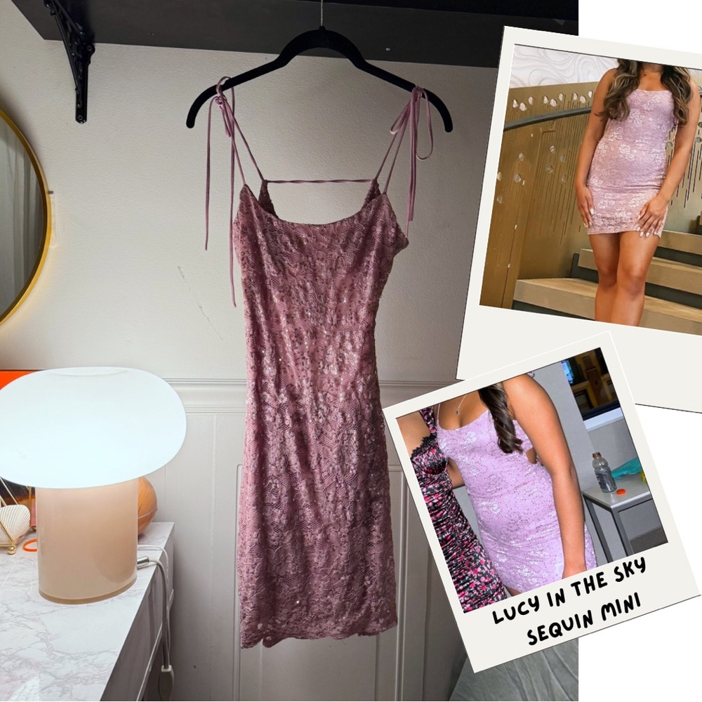 lucy in the sky sequin lace ties bodycon in dusty lilac